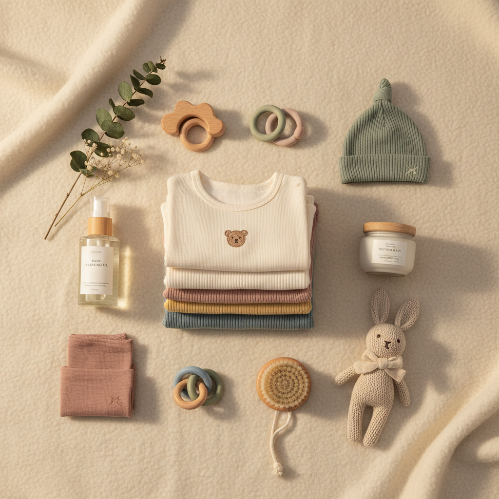 Baby products flat lay