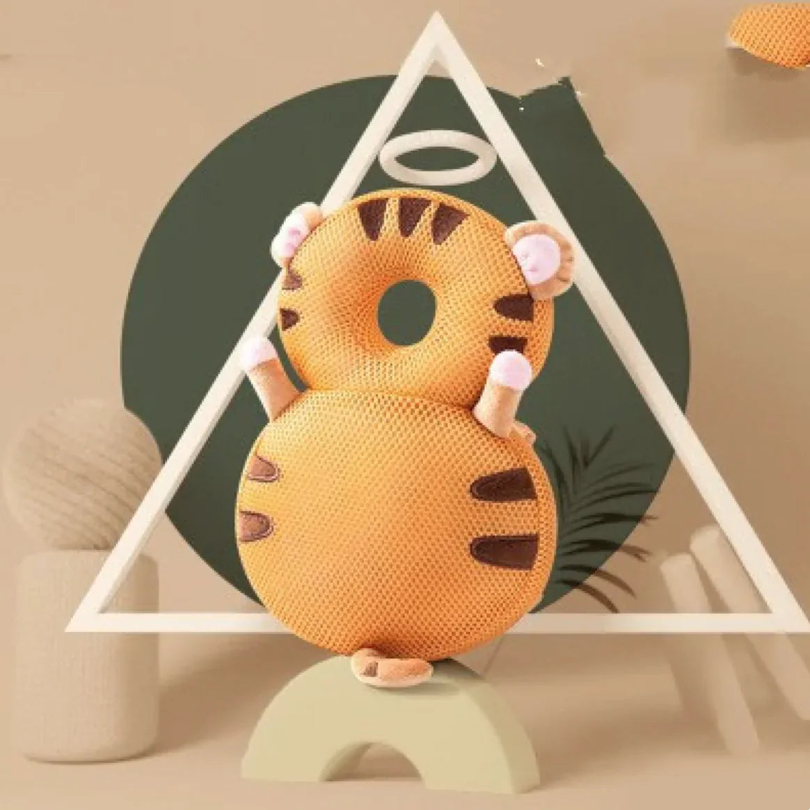 Safety Cushion baby head protection in tiger design for crawling and walking infants.